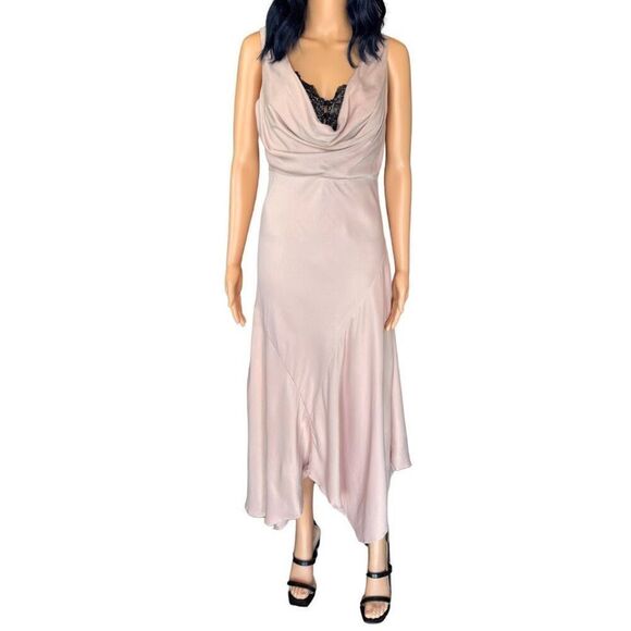 NWT Anthropologie Cowl Neck Asymmetrical Silky Lace Slip Dress - Picture 2 of 8